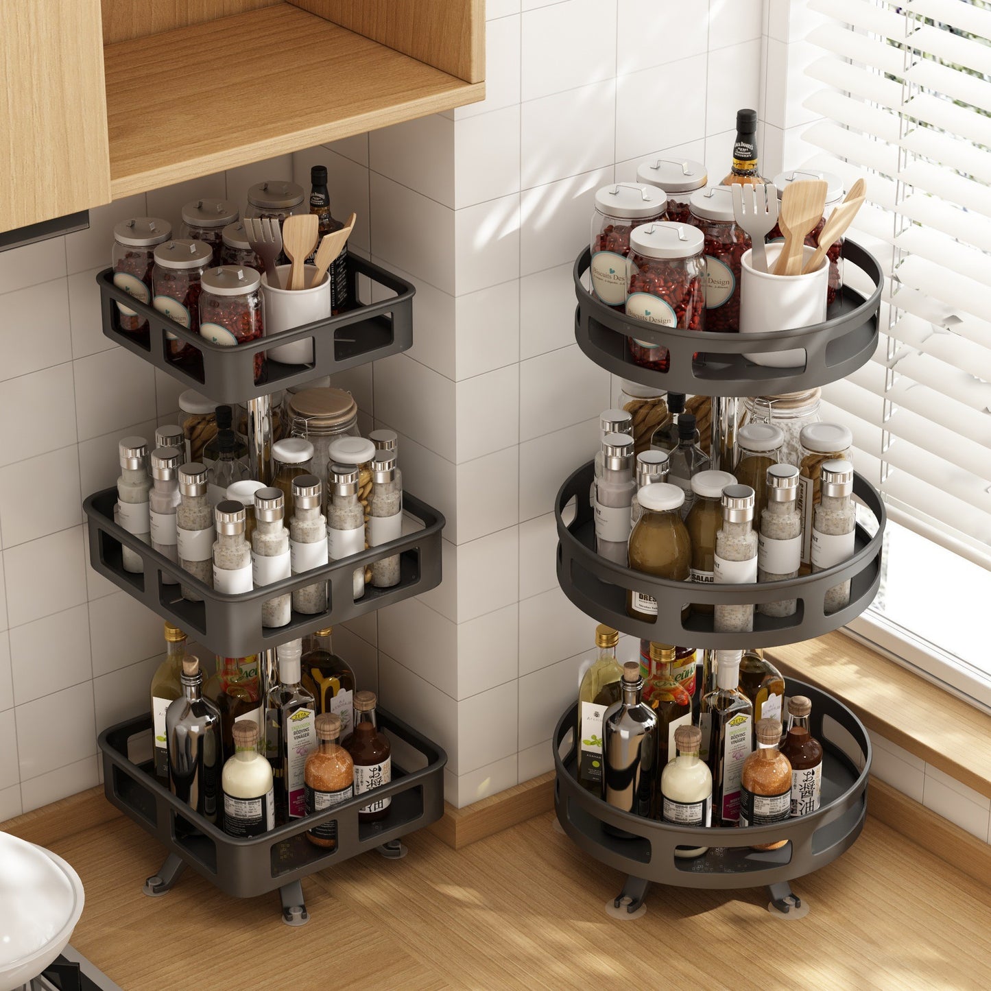 Rotating Spice Rack – 2-Tier 360° Turntable Organizer for Kitchen Cabinet & Countertop
