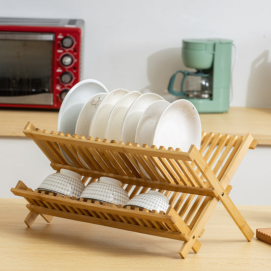 2-Tier Bamboo Dish Drying Rack – Double-Layer Kitchen Organizer